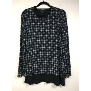 J.Jill Wearever M Black Diamond Pattern Tunic Top Long Sleeve Knit Bust 37"